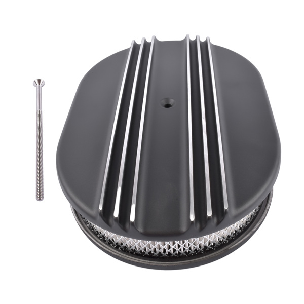 空气滤清器 12" Oval Black Aluminum Half Finned Air Cleaner Assembly for Chevy Ford 5-1/8" Carb -3