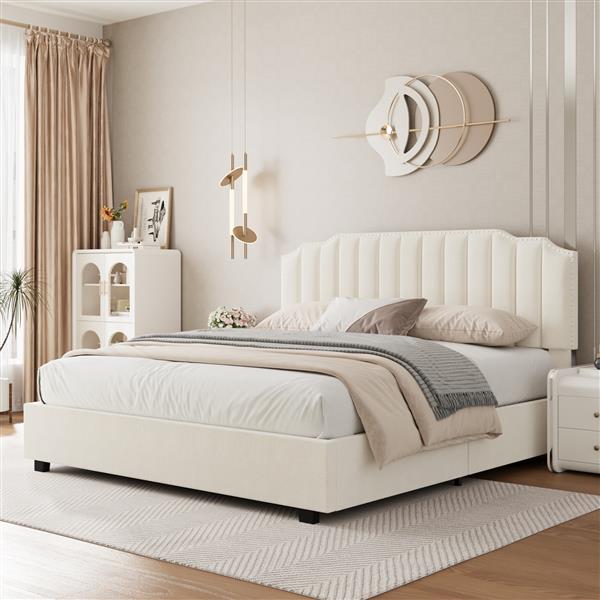 LIFT UP VELVET BEIGE QUEEN SIZE BED-7
