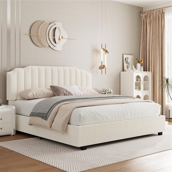 LIFT UP VELVET BEIGE QUEEN SIZE BED-3