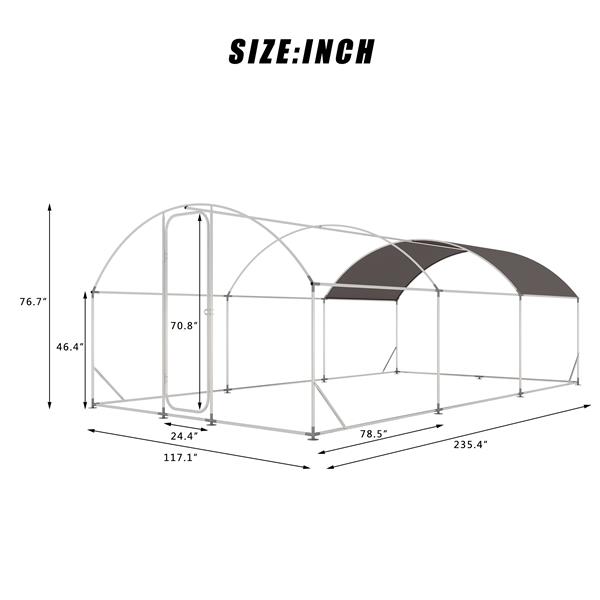 大型金属鸡舍带跑道，19.7x9.8x6.6 英尺，步入式家禽笼，适用于院子，带防水罩，圆顶屋顶，大型家禽笼，适用于鸡舍、鸭子和兔子，银色-2