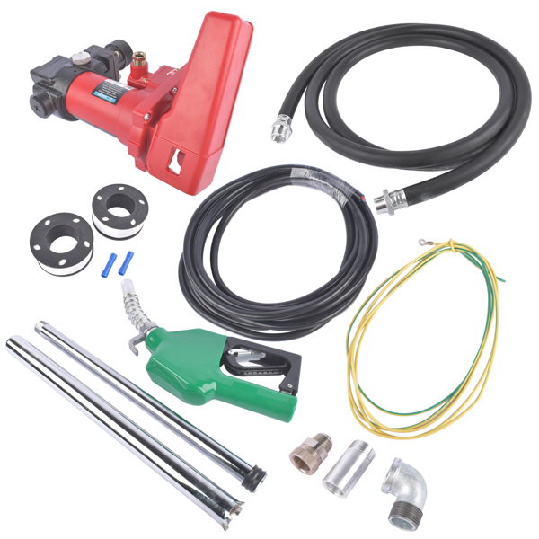 高流量红+黑色油泵配绿色油枪抽油泵套装 12 Volt 20 GPM High Flow Fuel Transfer Pump for Gasoline Kerosene Ethanol Blends-6