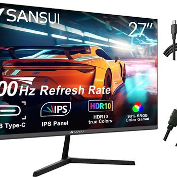 电脑显示器 27 英寸 100Hz IPS USB Type-C FHD 1080P HDR10 内置扬声器 HDMI DP 游戏 RTS/FPS 倾斜度可调节，适合工作和游戏（附带 ES-27X3 Type-C 线和 HDMI 线）