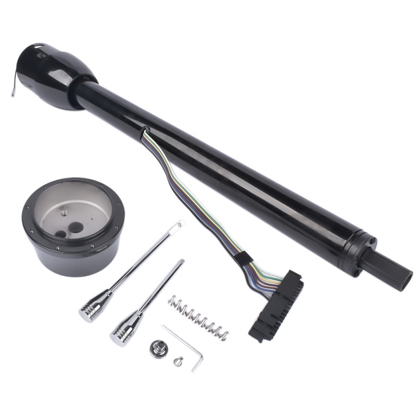 A3- 汽车转向柱 32" Black Tilt Steering Column Floor Shift w/ 9 Hole Wheel Adapter No Key Manual-4