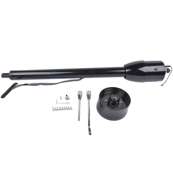 A3- 汽车转向柱 32" Black Tilt Steering Column Floor Shift w/ 9 Hole Wheel Adapter No Key Manual-1