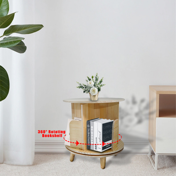 A3- 落地带腿实木旋转书架-单层带腿 1-Layer Rotating Bookcase 360 Rotating Display Rack Pine Wood Rotating Bookshelf-4