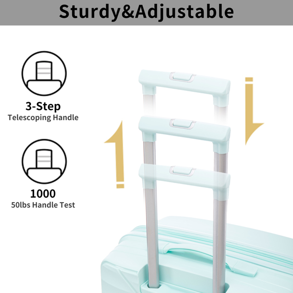 PP 行李箱套装 3 件套（20/24/28），可扩展随身行李箱，带 TSA Lock 航空认证，PP 材料硬壳轻便手提箱带万向轮（薄荷绿）-3
