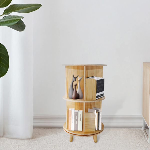 A3- 落地带腿实木旋转书架-双层带腿 2-Layer Rotating Bookcase 360 Rotating Display Rack Pine Wood Rotating Bookshelf-3