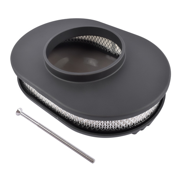 空气滤清器 12" Oval Black Aluminum Half Finned Air Cleaner Assembly for Chevy Ford 5-1/8" Carb -4