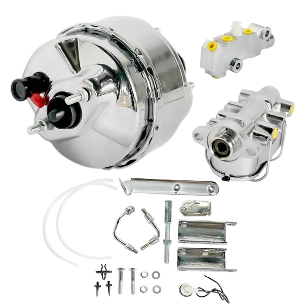 刹车总成 Chrome Brake Booster & Master Cylinder & PV4 Disc Valve For 1968-1982 Chevrolet Corvette-3