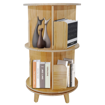 A3- 落地带腿实木旋转书架-双层带腿 2-Layer Rotating Bookcase 360 Rotating Display Rack Pine Wood Rotating Bookshelf