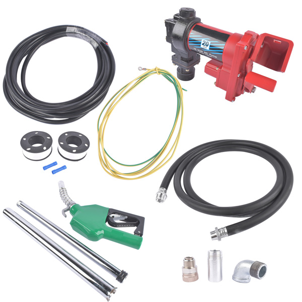 高流量红+黑色油泵配绿色油枪抽油泵套装 12 Volt 20 GPM High Flow Fuel Transfer Pump for Gasoline Kerosene Ethanol Blends-4