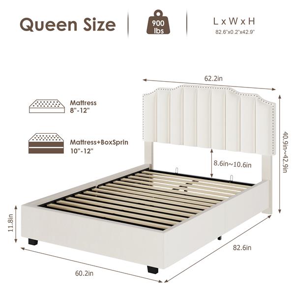 LIFT UP VELVET BEIGE QUEEN SIZE BED-10