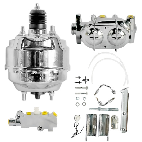 刹车总成 Chrome Brake Booster & Master Cylinder & PV4 Disc Valve For 1968-1982 Chevrolet Corvette-5