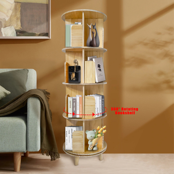 A3- 落地带腿实木旋转书架-四层带腿 4-Layer Rotating Bookcase 360 Rotating Display Rack Pine Wood Rotating Bookshelf-5