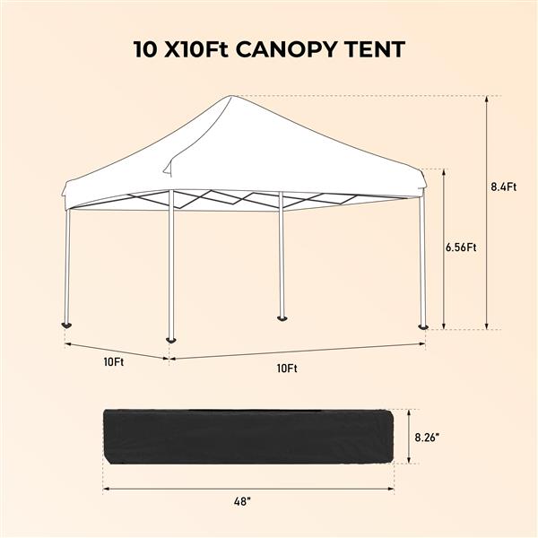 户外 10x 10 英尺弹出式凉亭天篷帐篷，带可拆卸侧壁和拉链，2 个侧壁带蚊帐，带 4 个加重沙袋，带手提袋-白色-6