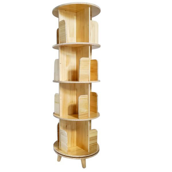 A3- 落地带腿实木旋转书架-四层带腿 4-Layer Rotating Bookcase 360 Rotating Display Rack Pine Wood Rotating Bookshelf-7