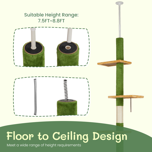 90-106inch 黄+绿 可调节5层顶天立地 中纤板+绒布 猫爬架-6