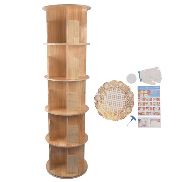 A3- 落地实木旋转书架-5层 5 Tier Rotating Bookshelf 360 Display Spinning Bookshelf Revolving Bookcase-1