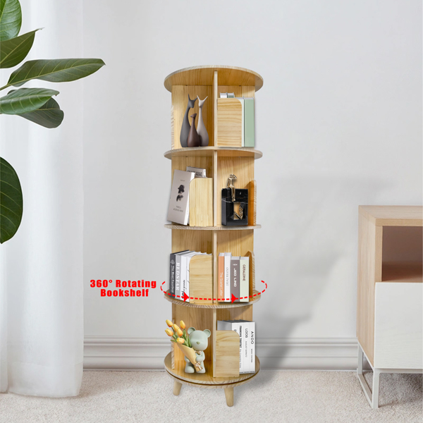 A3- 落地带腿实木旋转书架-四层带腿 4-Layer Rotating Bookcase 360 Rotating Display Rack Pine Wood Rotating Bookshelf-4