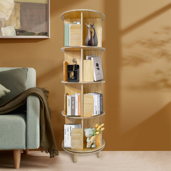 A3- 落地带腿实木旋转书架-四层带腿 4-Layer Rotating Bookcase 360 Rotating Display Rack Pine Wood Rotating Bookshelf-3