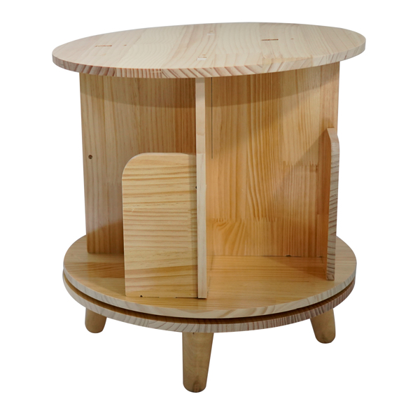 A3- 落地带腿实木旋转书架-单层带腿 1-Layer Rotating Bookcase 360 Rotating Display Rack Pine Wood Rotating Bookshelf-7