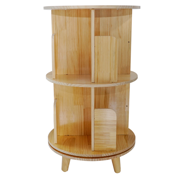 A3- 落地带腿实木旋转书架-双层带腿 2-Layer Rotating Bookcase 360 Rotating Display Rack Pine Wood Rotating Bookshelf-6