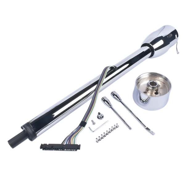 A3- 汽车转向柱 32" Steering Column Tilt Street Rod Floor Shift with Wheel Adapter No Key Chrome-3