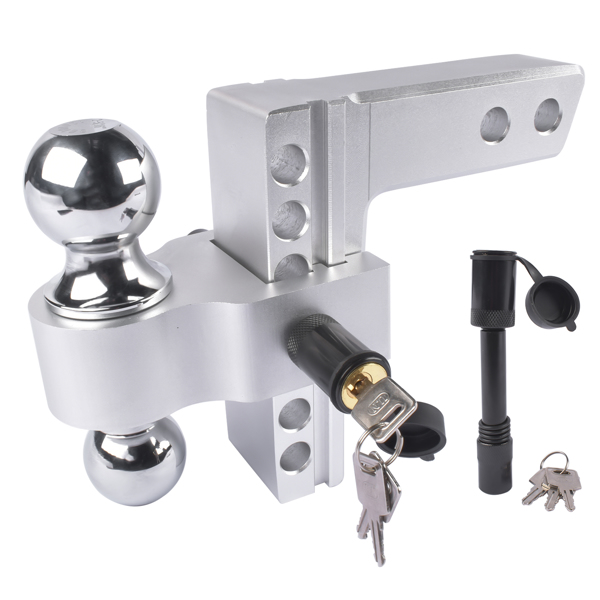 拖车挂接装置-适合 2 英寸接收器的可调式拖车钩银色 Adjustable Trailer Hitch Fit 2" inch Receiver, Aluminum Rapid Hitch 6" Drop/Rise-3