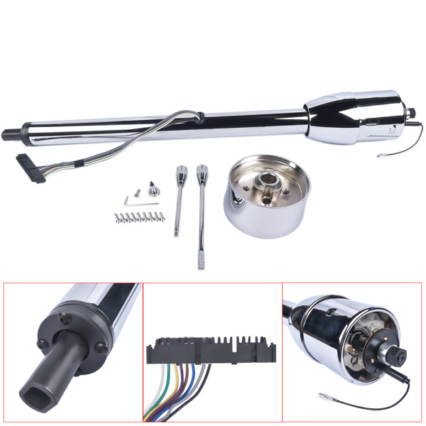 A3- 汽车转向柱 32" Steering Column Tilt Street Rod Floor Shift with Wheel Adapter No Key Chrome-12