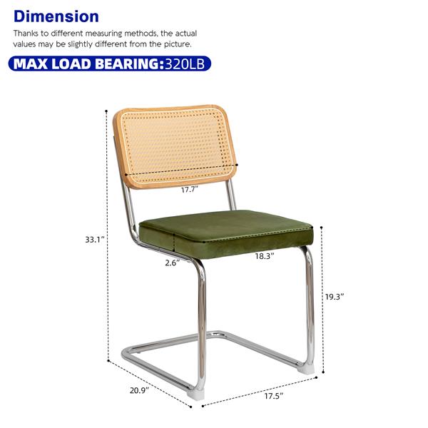 餐椅 2 件套，天鹅绒藤制侧边装饰椅，配镀铬椅腿，现代中世纪设计椅子，软垫餐厅客厅厨房椅子（橄榄绿-2 件）-21