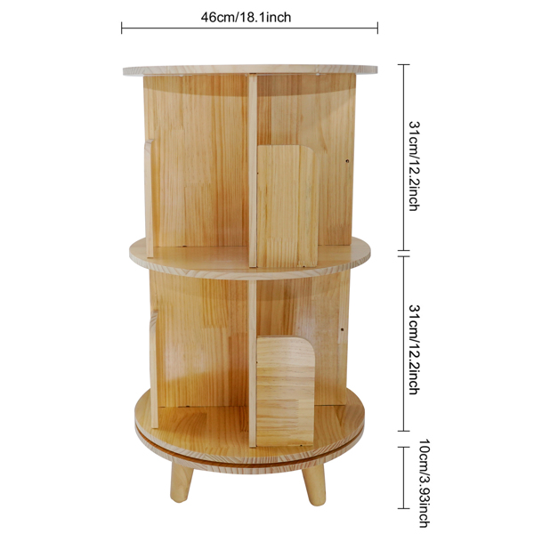 A3- 落地带腿实木旋转书架-双层带腿 2-Layer Rotating Bookcase 360 Rotating Display Rack Pine Wood Rotating Bookshelf-13