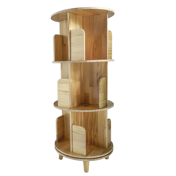 A3- 落地带腿实木旋转书架-三层带腿3-Layer Rotating Bookcase 360 Rotating Display Rack Pine Wood Rotating Bookshelf-8