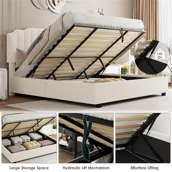 LIFT UP VELVET BEIGE QUEEN SIZE BED-9