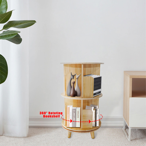 A3- 落地带腿实木旋转书架-双层带腿 2-Layer Rotating Bookcase 360 Rotating Display Rack Pine Wood Rotating Bookshelf-2