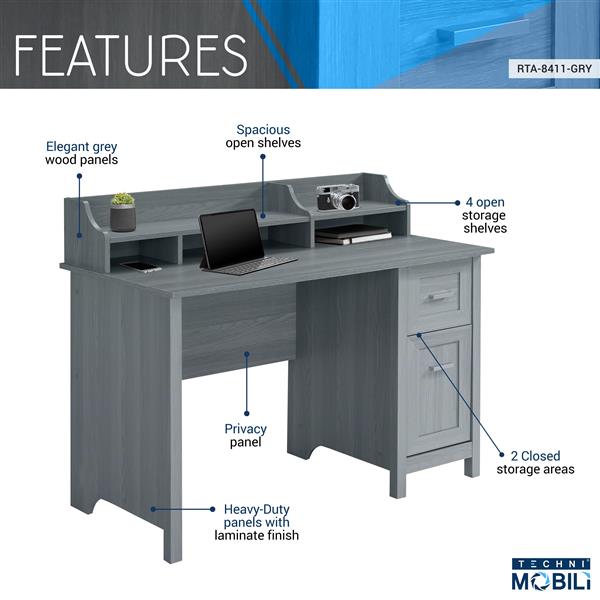 经典办公桌，带储物空间，灰色-7