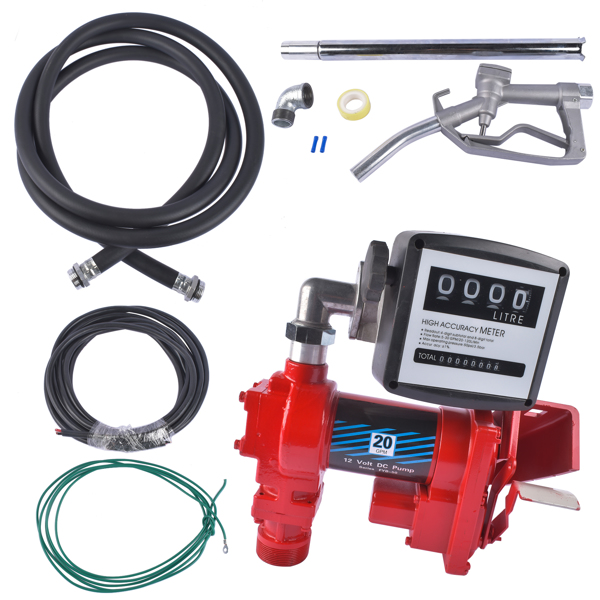 抽油泵套装 Diesel Gasoline Fuel Transfer Pump 20GPM 12V w/Oil Meter for Gas Diesel Kerosene-12