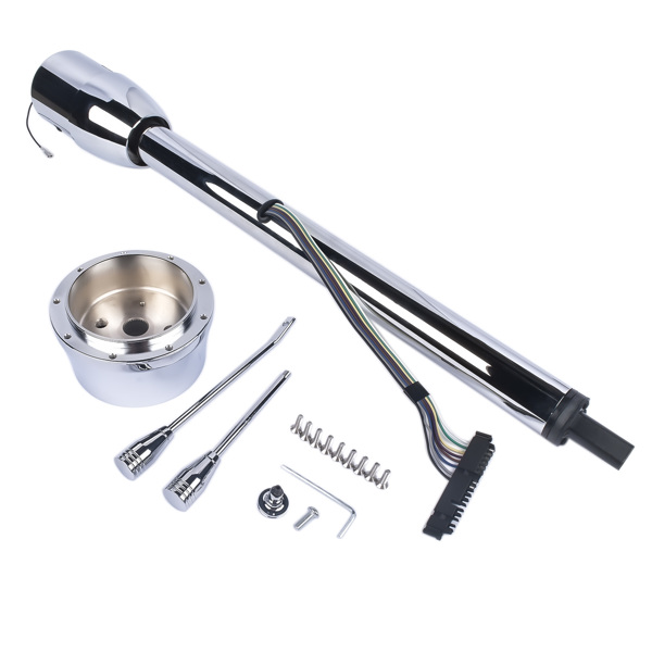 A3- 汽车转向柱 32" Steering Column Tilt Street Rod Floor Shift with Wheel Adapter No Key Chrome-4