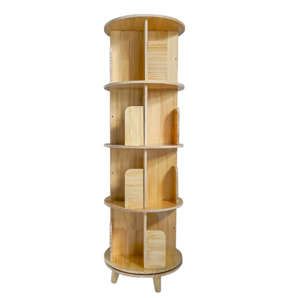 A3- 落地带腿实木旋转书架-四层带腿 4-Layer Rotating Bookcase 360 Rotating Display Rack Pine Wood Rotating Bookshelf-6