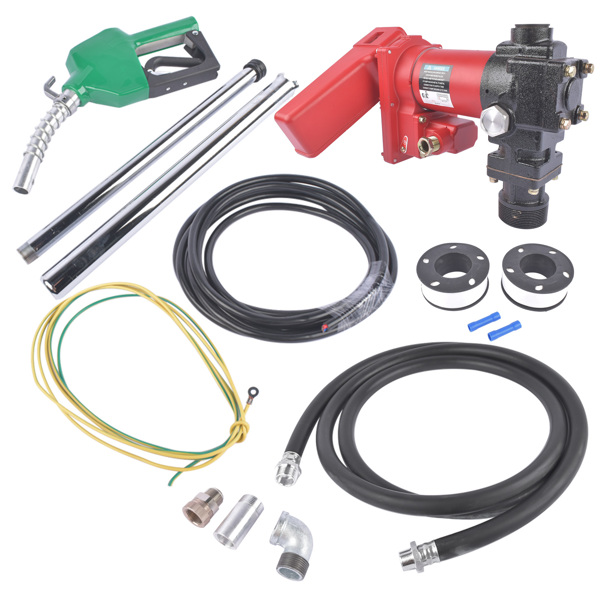 高流量红+黑色油泵配绿色油枪抽油泵套装 12 Volt 20 GPM High Flow Fuel Transfer Pump for Gasoline Kerosene Ethanol Blends-10