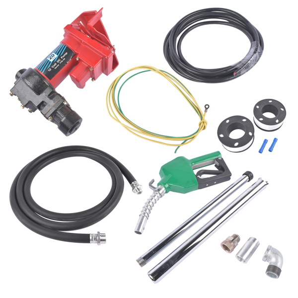 高流量红+黑色油泵配绿色油枪抽油泵套装 12 Volt 20 GPM High Flow Fuel Transfer Pump for Gasoline Kerosene Ethanol Blends-7