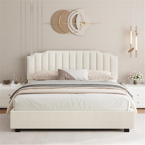 LIFT UP VELVET BEIGE QUEEN SIZE BED-2