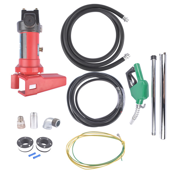 高流量红+黑色油泵配绿色油枪抽油泵套装 12 Volt 20 GPM High Flow Fuel Transfer Pump for Gasoline Kerosene Ethanol Blends-8