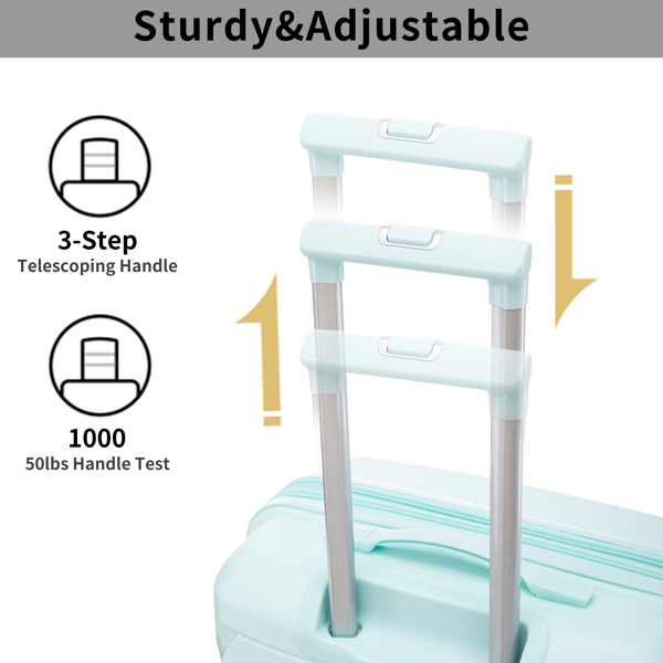 PP 行李箱套装 3 件套（20/24/28），可扩展随身行李箱，带 TSA Lock 航空认证，PP 材料硬壳轻便手提箱带万向轮（薄荷绿）-13
