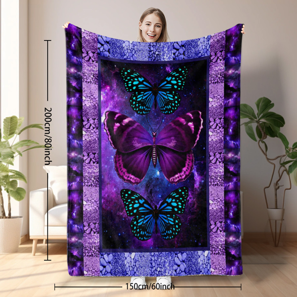 自产多多法莱绒毛毯   DOFT1042炫紫蝴蝶   75X100cm （temu仅可自提）-11