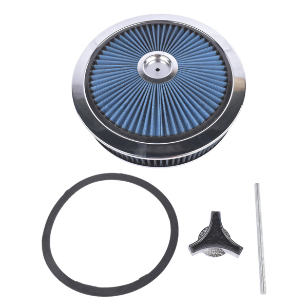  空气滤清器 14" x 3" Round Blue Air Cleaner Kit Super Flow Washable with Chrome Lid for Chevrolet-7