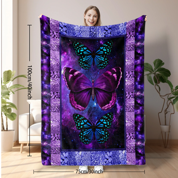 自产多多法莱绒毛毯   DOFT1042炫紫蝴蝶   75X100cm （temu仅可自提）-9
