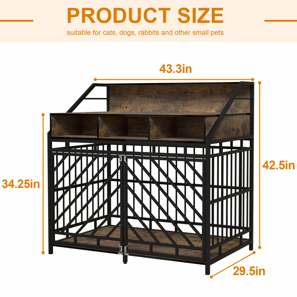 43.3 英寸大型犬狗笼家具，带隔板的木制狗笼，带三个抽屉储物的双门狗窝，适用于大中型犬的重型狗装饰宠物屋-7