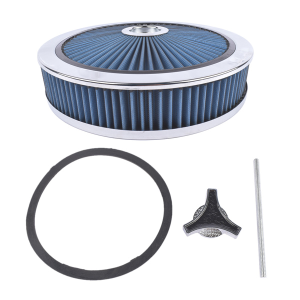  空气滤清器 14" x 3" Round Blue Air Cleaner Kit Super Flow Washable with Chrome Lid for Chevrolet-1