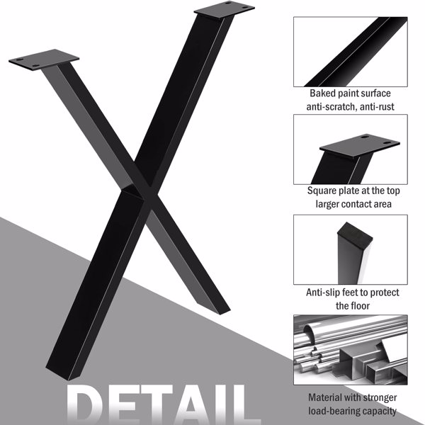 金属桌腿，76 厘米X形桌框，家具 DIY 用桌腿，适用于餐桌、会议桌、茶几，两件装-2