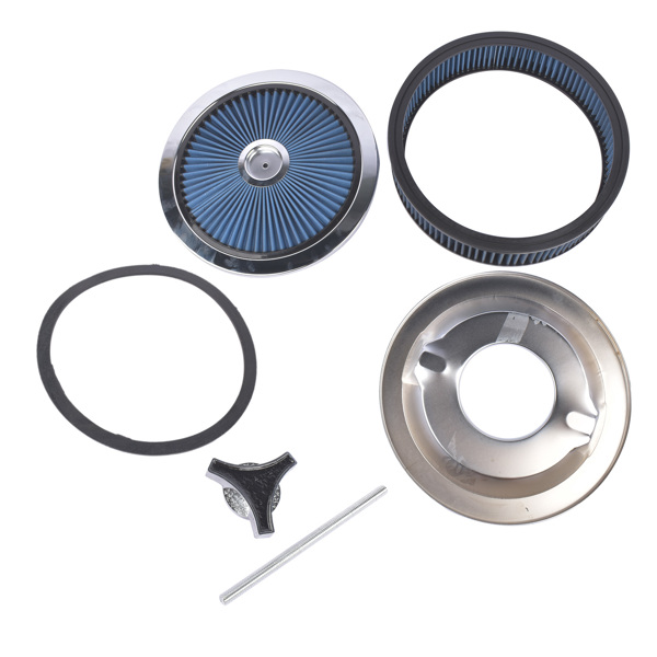  空气滤清器 14" x 3" Round Blue Air Cleaner Kit Super Flow Washable with Chrome Lid for Chevrolet-5